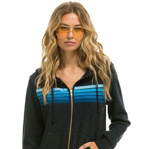 Aviator Nation 5 Stripe Hoodie Charcoal/Blue M